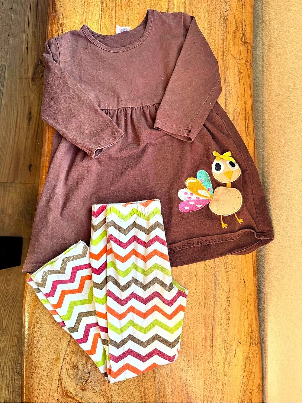Kids Brown Thanksgiving Dress & Leggings Set